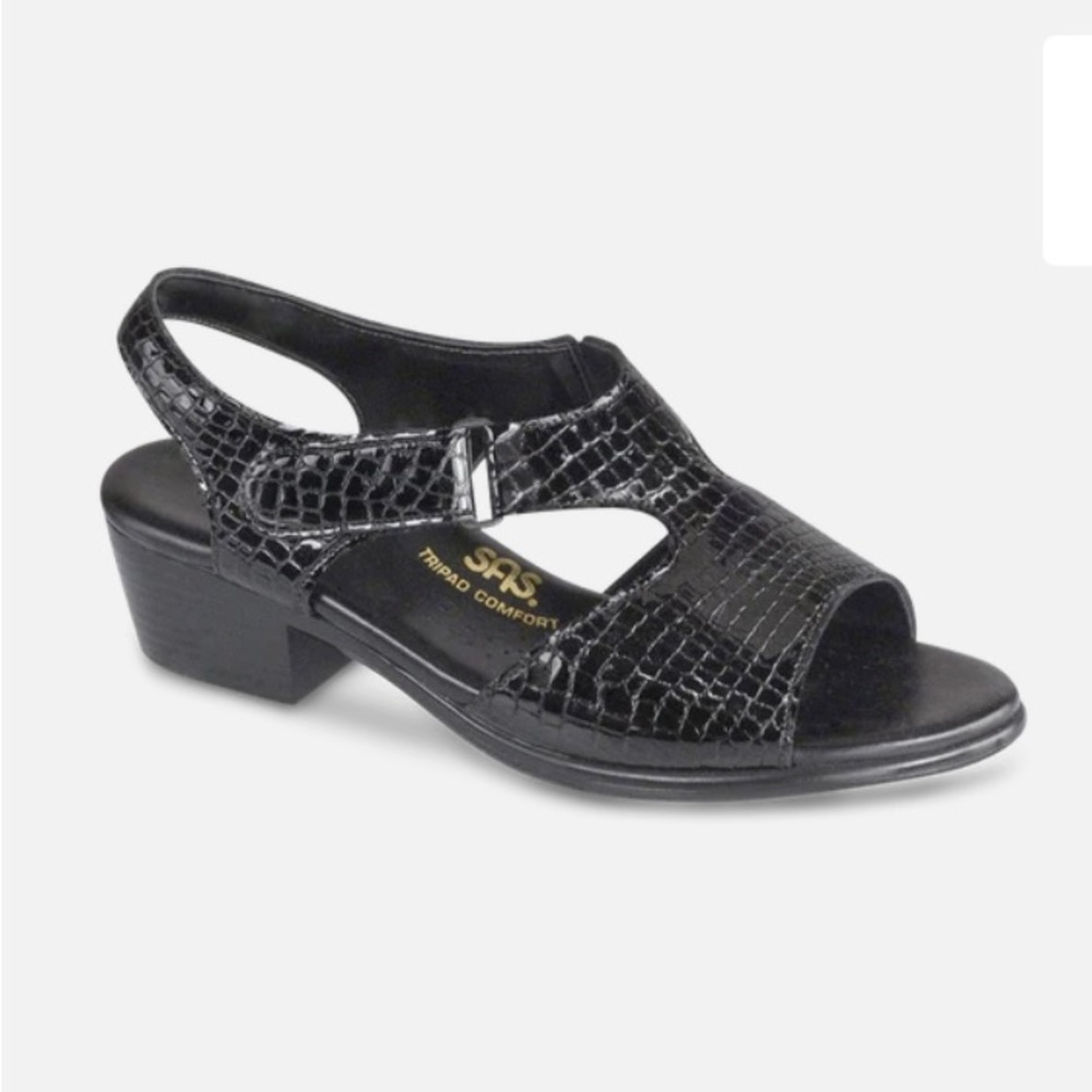 SAS black croc patent leather sandals 8